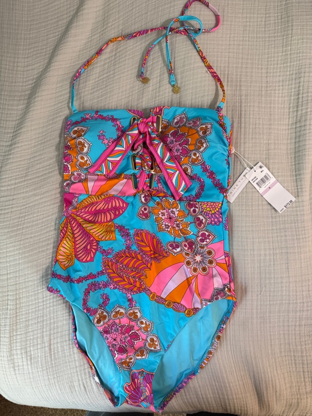 Trina Turk Turquoise Floral Lace-Up womens' One-Piece Swimsuit